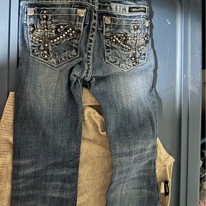 Miss Me Embellished Blue Jeans with Cross Design Size 8